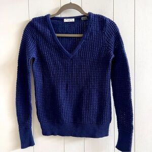 EQUIPMENT Femme Navy Blue Sweater Wool Cashmere Waffle-knit V-neck